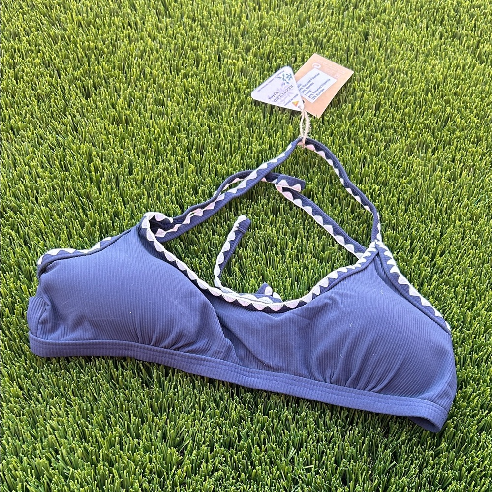 Blue Triangle One-Piece Swim Top with Decorative Trim